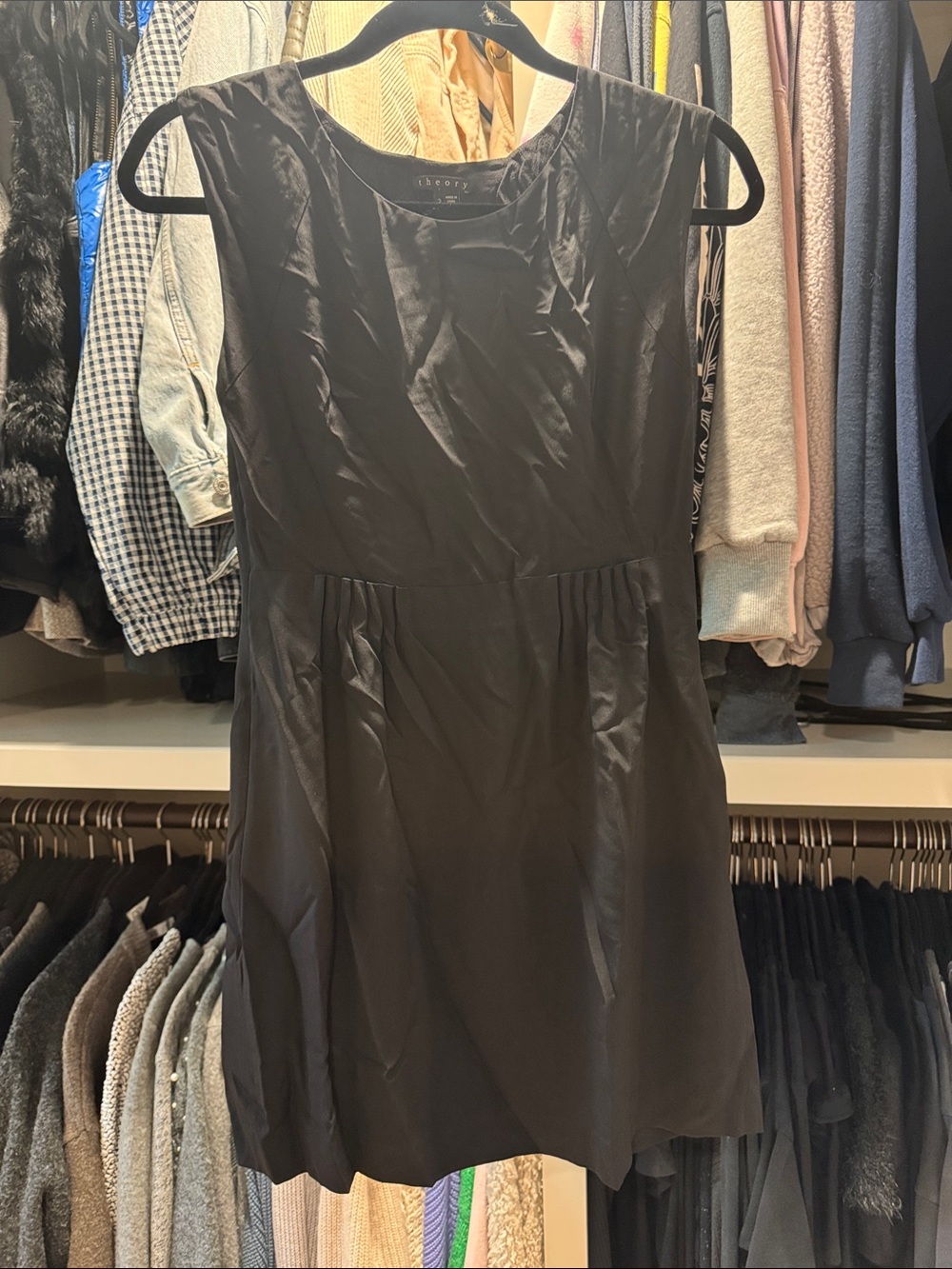 Theory Black Sleeveless Mini Dress with Subtle Waist